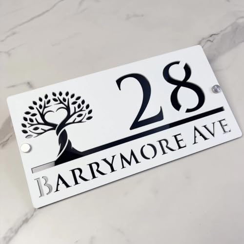 Personalisiertes Hausnummernschild – Moderne Schriftart, Individuelle Acryl-Adressplakette, Wetterfestes Namensschild For Haus, Tor Oder Wand, Einzugsgeschenk(White-Black) von SHENGBEIDZ