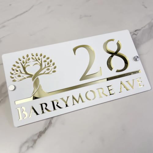 Personalisiertes Hausnummernschild – Moderne Schriftart, Individuelle Acryl-Adressplakette, Wetterfestes Namensschild For Haus, Tor Oder Wand, Einzugsgeschenk(White-Gold) von SHENGBEIDZ