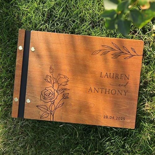 Personalisiertes Interaktives Hochzeits-Gästebuch Aus Holz, Gravierbares Design Mit Namen Und Datum Unterschrift Scrapbook Für Hochzeitsjubiläum Babyparty, 25 Blätter Personalisiertes Interaktives Hochzeits-Gästebuch Aus Holz, Gravierbares Design Mit Namen Und Datum Unterschrift Scrapbook Für Hochzeitsjubiläum Babyparty, 25 Blätter von SHENGBEIDZ