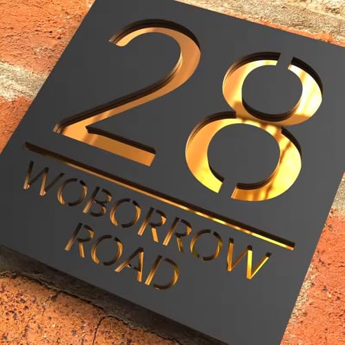 Personalisiertes Modernes Hausnummernschild Aus Acryl Mit Straßennamen – Individuell Gestaltete 3D-Hohlgravur-Adressplakette | Gartendekoration Für Ihr Zuhause | 10 Farben(20x20cm) von SHENGBEIDZ