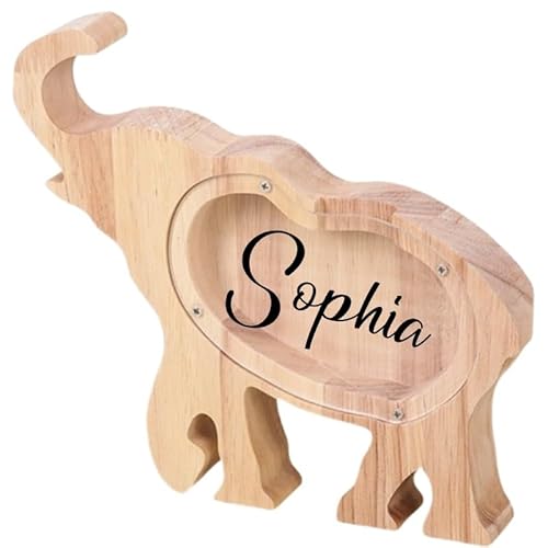 Personalisiertes Sparschwein Aus Holz For Kinder, Jungen Und Mädchen, Individuelle Münzspardose Mit Selbstgemachten Namensaufklebern, Spardose For Geburtstags(Elephant) von SHENGBEIDZ