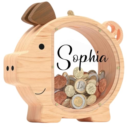 Personalisiertes Sparschwein Aus Holz For Kinder, Jungen Und Mädchen, Individuelle Münzspardose Mit Selbstgemachten Namensaufklebern, Spardose For Geburtstags(Pig 1) von SHENGBEIDZ