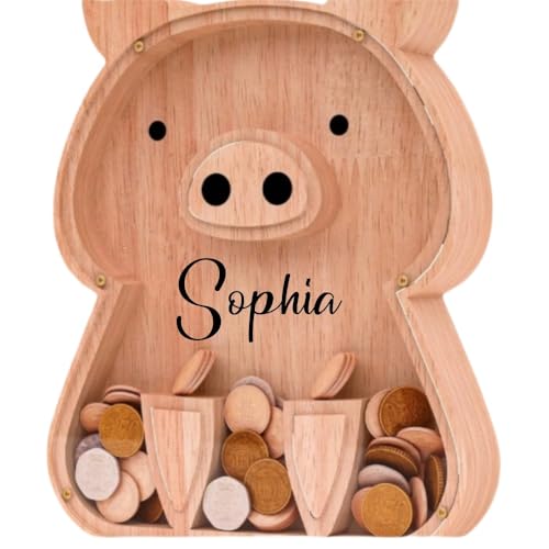 Personalisiertes Sparschwein Aus Holz For Kinder, Jungen Und Mädchen, Individuelle Münzspardose Mit Selbstgemachten Namensaufklebern, Spardose For Geburtstags(Pig 2) von SHENGBEIDZ