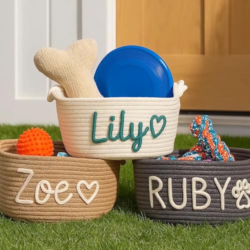 SHENGBEIDZ Handbenutzerdefinierter Hundespielzeugkorb, Personalisierter Haustiernamenkorb, Welpenspielzeugkorb, Neues Katzenwelpen-Haustiernamengeschenk(30 * 18cm) von SHENGBEIDZ