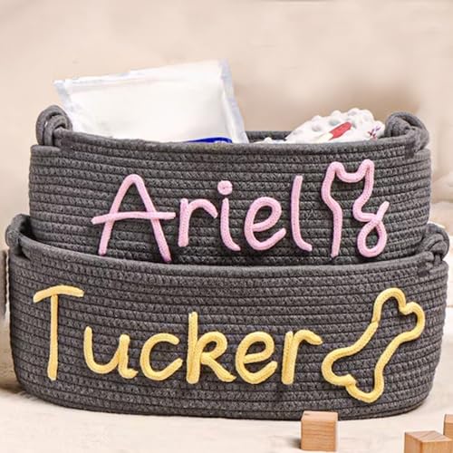 SHENGBEIDZ Personalisierter Spielzeugkorb For Haustiere Mit Individuellem Garnnamen, Handgemachter Aufbewahrungskorb For Hunde & Katzen, Organizer For Spielzeug Und Zubehör(21 * 18cm) von SHENGBEIDZ
