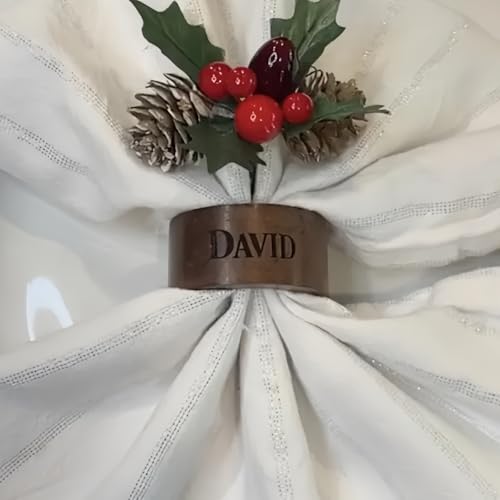 Serviettenringe Aus Holz Mit Individueller Gravur, Personalisierter Serviettenring Mit Namen For Hochzeit, Party, Handgefertigte Serviettenhalter Aus Akazienholz Als Esstischdekoration(6pcs) von SHENGBEIDZ