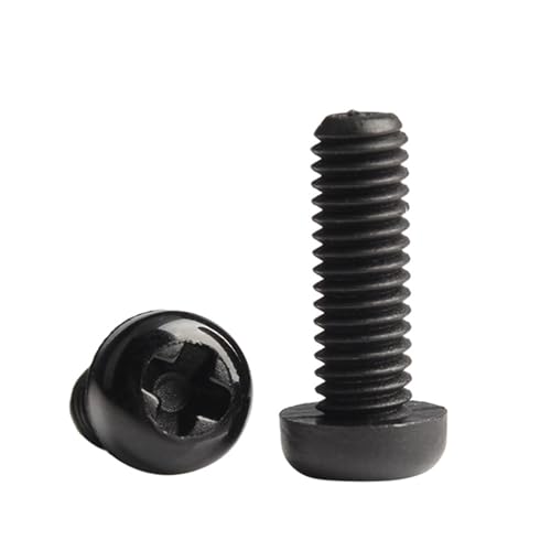 SHENGG 10/20/50 Stück schwarz-weißer Nylon-Kunststoffkopf, Kreuz-Rundschraube, Bolzen M2 M2.5 M3 M4 M5 M6 M8, Länge 4–50 mm(Black,12MM_M2 (50PCS)) von SHENGG