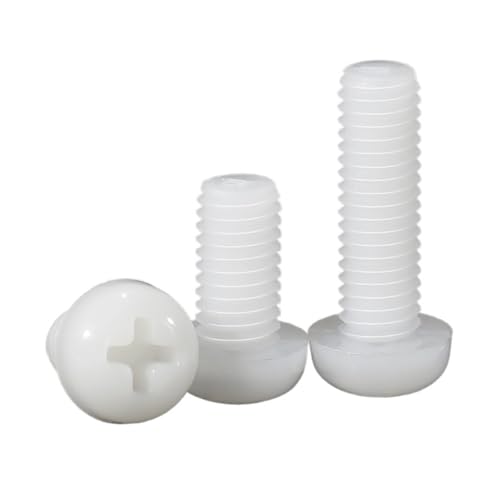 SHENGG 10/20/50 Stück schwarz-weißer Nylon-Kunststoffkopf, Kreuz-Rundschraube, Bolzen M2 M2.5 M3 M4 M5 M6 M8, Länge 4–50 mm(WHITE,25MM_M8 (10PCS)) von SHENGG