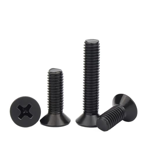 SHENGG 50 teile/los M1 M1.2 M1.4 M1.6 M1.7 M2 M2.5 M3 M3.5 M4 M5 Kleine Schwarze Stahl Flache Senkkopfschraube Bolzen(6mm x50pcs,M1.6) von SHENGG