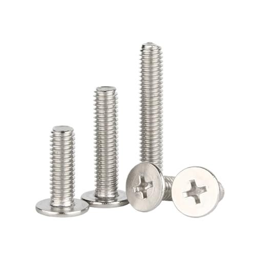 SHENGG A2-70 304 Edelstahl Dünnkopf Große Flachschraube GB819 Kreuzmaschinengewinde M2 M2.5 M3 M4 M5 M6(10mm,M2 50pcs) von SHENGG