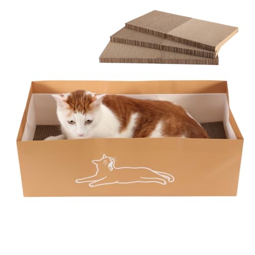 SHENGOCASE 3 Stück 54,9 cm extra lange Katzenkratzunterlage mit Box, horizontales Kratzbrett aus Karton für große Katzen, Maine Coon, wendbar von SHENGOCASE