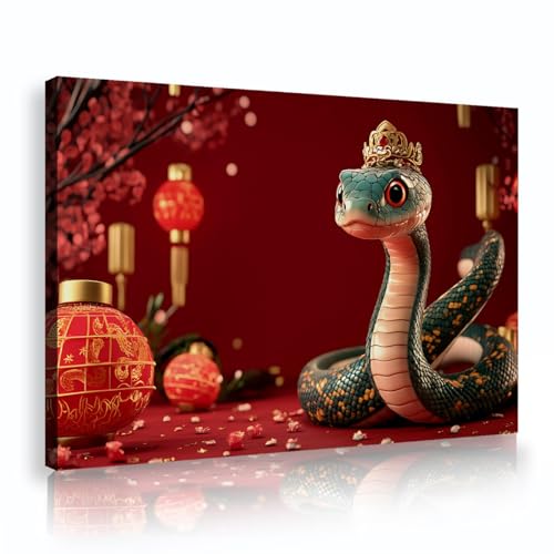 SHENGPOSTER Chinesischer Stil Leinwanddrucke Niedliche Schlangen Laternen Wandkunst Gemälde Poster für Wohnheim Wohnung Neujahr Wohnkultur Einfach zu hängen Rot 30x42cm Innenrahmen von SHENGPOSTER