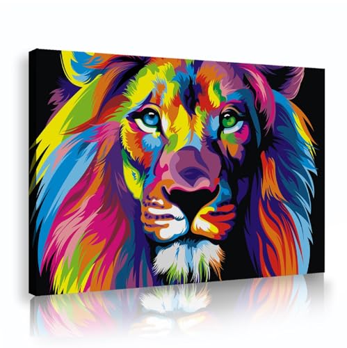 SHENGPOSTER Große Karikatur Löwe Wandkunst mehrfarbige Tierbilder moderne abstrakte Leinwand Kunstwerk für Kinder Zimmer Schlafzimmer Esszimmer Dekoration 80x120cm Innenrahmen von SHENGPOSTER