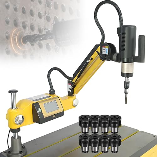 SHENGSHIYU Elektrische Gewindebohrmaschine mit 8 Spannzangen (M3-M16),Gewindebohrmaschine mit intelligentem Touchpanel,Einstellung Geschwindigkeit/Ganghöhe,600W Servomotor,312 U/min von SHENGSHIYU