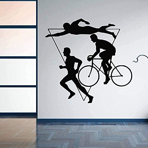 Dekoration Sport Triathlon Vinyl Wandaufkleber Mehrschichtige Leichtathletik Wettbewerb Wandtattoo Schwimmen Fahrrad Laufen Wandmalerei 59*57Cm von SHENGWW