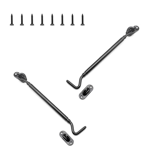 SHENGYIG 2-Stück Sturmhaken Schwarz, 205 mm Edelstahl-Sturmhaken mit Öse, Schwarzes Kabinenhaken, mit Schrauben Riegel mit Haken, für Fenster und Türen von SHENGYIG