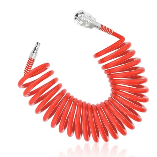 SHENGYIG Spiralschlauch Druckluft, 5 m PU-Material Luftschlauch, Durchmesser 12 mm × 8 mm Kompressor Schlauch, Mitschnellkupplung, für Pneumatische Werkzeuge, Kompressorschläuche und Luftpumpen von SHENGYIG