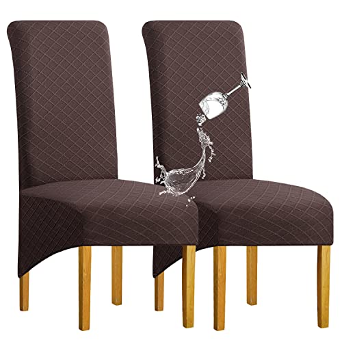 SHENGYIJING 1/2/4/6 PCS Diamond Lattice FStretch wasserdichte XL Stuhlhussen für Esszimmer, Spandex Large Dining Chair Husses High Back Jacquard Dining Chair Covers (Braun,Set of 2) von SHENGYIJING