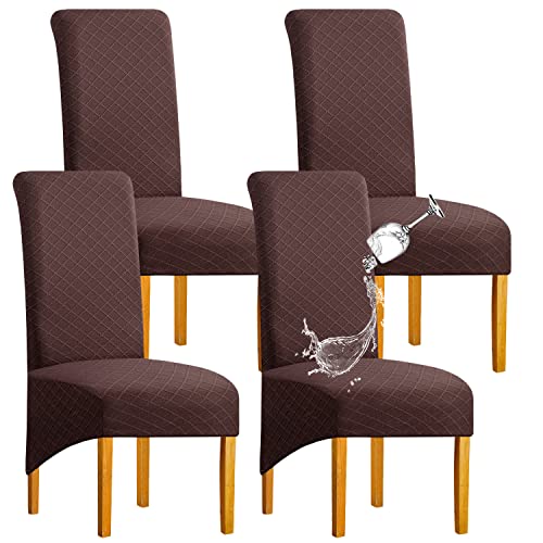 SHENGYIJING 1/2/4/6 PCS Diamond Lattice FStretch wasserdichte XL Stuhlhussen für Esszimmer, Spandex Large Dining Chair Husses High Back Jacquard Dining Chair Covers (Braun,Set of 4) von SHENGYIJING