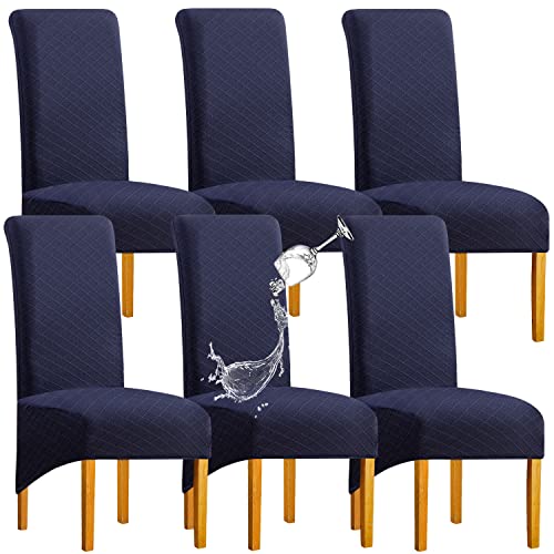 SHENGYIJING 1/2/4/6 PCS Diamond Lattice FStretch wasserdichte XL Stuhlhussen für Esszimmer, Spandex Large Dining Chair Husses High Back Jacquard Dining Chair Covers (Dunkelblau,Set of 6) von SHENGYIJING