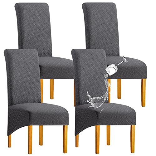 SHENGYIJING 1/2/4/6 PCS Diamond Lattice FStretch wasserdichte XL Stuhlhussen für Esszimmer, Spandex Large Dining Chair Husses High Back Jacquard Dining Chair Covers (Dunkelgrau,Set of 4) von SHENGYIJING