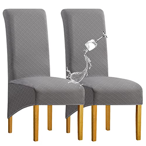 SHENGYIJING 1/2/4/6 PCS Diamond Lattice FStretch wasserdichte XL Stuhlhussen für Esszimmer, Spandex Large Dining Chair Husses High Back Jacquard Dining Chair Covers (Hellgrau,Set of 2) von SHENGYIJING