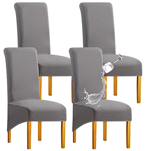 SHENGYIJING 1/2/4/6 PCS Diamond Lattice FStretch wasserdichte XL Stuhlhussen für Esszimmer, Spandex Large Dining Chair Husses High Back Jacquard Dining Chair Covers (Hellgrau,Set of 4) von SHENGYIJING