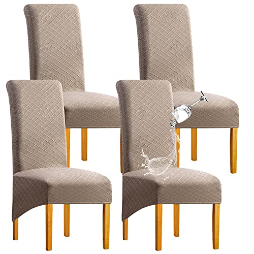 SHENGYIJING 1/2/4/6 PCS Diamond Lattice FStretch wasserdichte XL Stuhlhussen für Esszimmer, Spandex Large Dining Chair Husses High Back Jacquard Dining Chair Covers (Khaki,Set of 4) von SHENGYIJING