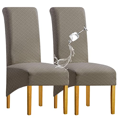 SHENGYIJING 1/2/4/6 PCS Diamond Lattice FStretch wasserdichte XL Stuhlhussen für Esszimmer, Spandex Large Dining Chair Husses High Back Jacquard Dining Chair Covers (Taupe,Set of 2) von SHENGYIJING
