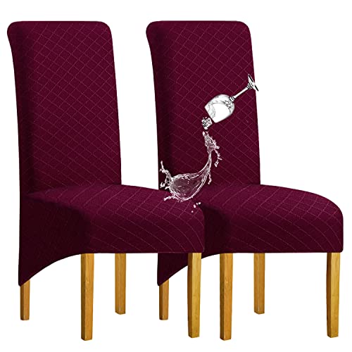 SHENGYIJING 1/2/4/6 PCS Diamond Lattice FStretch wasserdichte XL Stuhlhussen für Esszimmer, Spandex Large Dining Chair Husses High Back Jacquard Dining Chair Covers (Weinrot,Set of 2) von SHENGYIJING