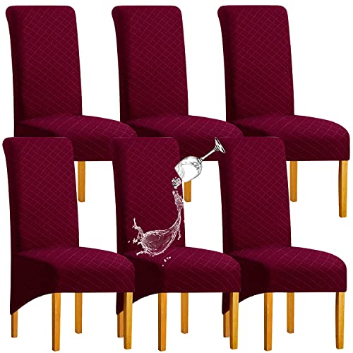 SHENGYIJING 1/2/4/6 PCS Diamond Lattice FStretch wasserdichte XL Stuhlhussen für Esszimmer, Spandex Large Dining Chair Husses High Back Jacquard Dining Chair Covers (Weinrot,Set of 6) von SHENGYIJING