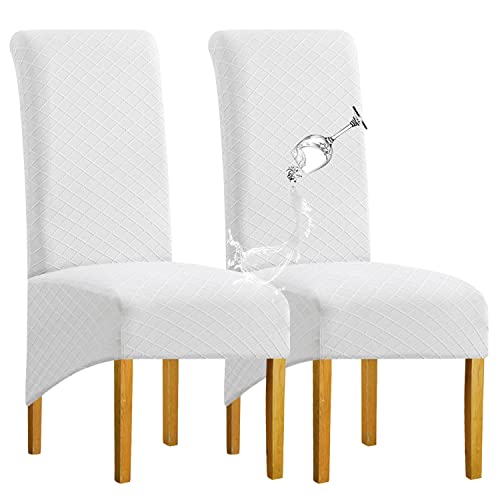 SHENGYIJING 1/2/4/6 PCS Diamond Lattice FStretch wasserdichte XL Stuhlhussen für Esszimmer, Spandex Large Dining Chair Husses High Back Jacquard Dining Chair Covers (Weiß,Set of 2) von SHENGYIJING