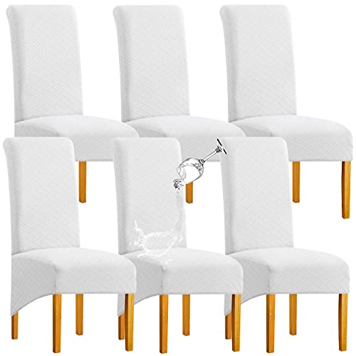 SHENGYIJING 1/2/4/6 PCS Diamond Lattice FStretch wasserdichte XL Stuhlhussen für Esszimmer, Spandex Large Dining Chair Husses High Back Jacquard Dining Chair Covers (Weiß,Set of 6) von SHENGYIJING