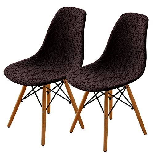 SHENGYIJING Esszimmerstühle Abdeckungen 2/4/6 Stück,Stil Shell Esszimmerstuhl Mid Century Modern Stuhl Sipcover,Gepolsterte Dining Accent Side Stuhlhussen (Braun,2 Pieces) von SHENGYIJING