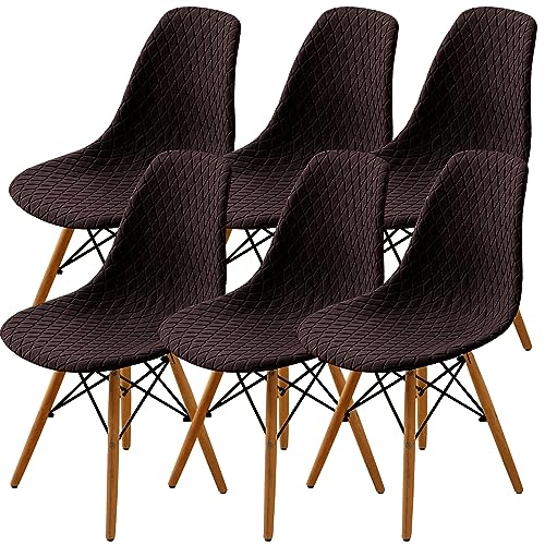 SHENGYIJING Esszimmerstühle Abdeckungen 2/4/6 Stück,Stil Shell Esszimmerstuhl Mid Century Modern Stuhl Sipcover,Gepolsterte Dining Accent Side Stuhlhussen (Braun,6 Pieces) von SHENGYIJING