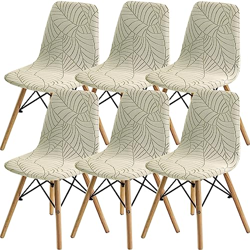 SHENGYIJING Esszimmerstühle Abdeckungen 2/4/6 Stück,Stil Shell Esszimmerstuhl Mid Century Modern Stuhl Sipcover,Gepolsterte Dining Accent Side Stuhlhussen (Creme1,6 Pieces) von SHENGYIJING