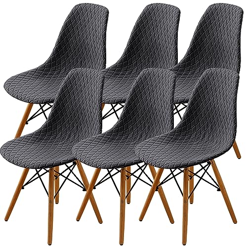 SHENGYIJING Esszimmerstühle Abdeckungen 2/4/6 Stück,Stil Shell Esszimmerstuhl Mid Century Modern Stuhl Sipcover,Gepolsterte Dining Accent Side Stuhlhussen (Grau,6 Pieces) von SHENGYIJING