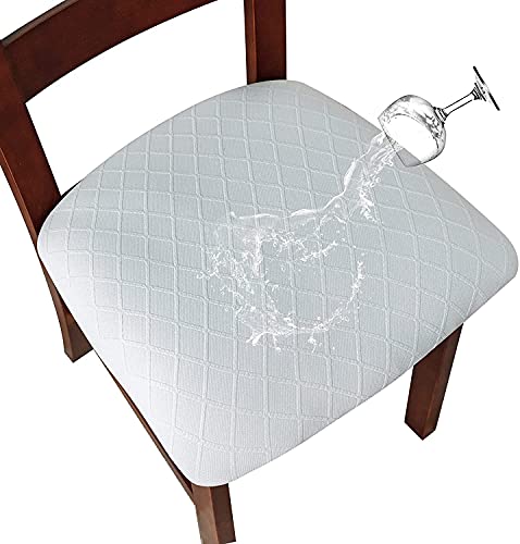 SHENGYIJING Stretch Diamantgitter wasserdichte Stuhl-Sitzbezüge für Esszimmerstühle, Esszimmerstuhlhussen, Küchenstühhussen mit Schnalle (Weiß, 6) von SHENGYIJING