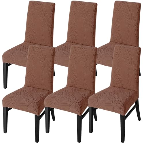 SHENGYIJING Stretch Set of 2 or 4 or 6 Waterproof Dining Chair Covers for Dining Room, Removable and Washable Chair Protector Seat Covers for Hotel, Wedding, Kitchen (Braun1,6 Stück) von SHENGYIJING