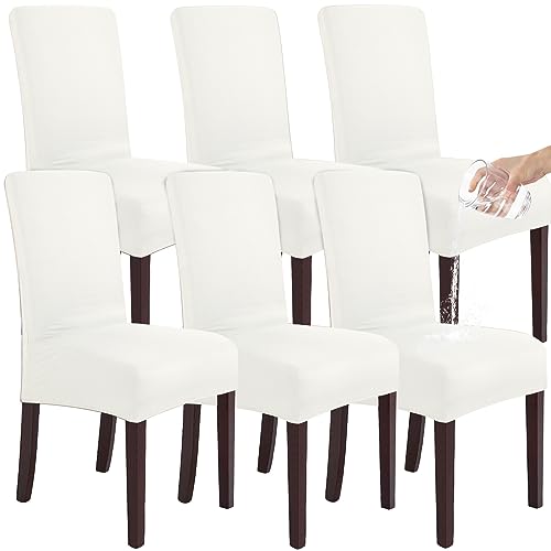 SHENGYIJING Stretch Set of 2 or 4 or 6 Waterproof Dining Chair Covers for Dining Room, Removable and Washable Chair Protector Seat Covers for Hotel, Wedding, Kitchen (Cremeweiß,6 Stück) von SHENGYIJING