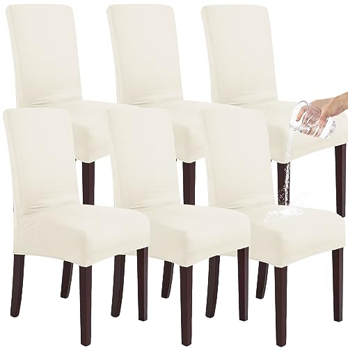 SHENGYIJING Stretch Set of 2 or 4 or 6 Waterproof Dining Chair Covers for Dining Room, Removable and Washable Chair Protector Seat Covers for Hotel, Wedding, Kitchen (Elfenbeinweiß,6 Stück) von SHENGYIJING