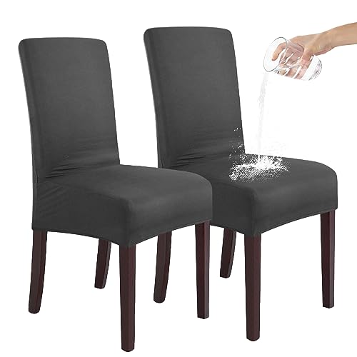SHENGYIJING Stretch Set of 2 or 4 or 6 Waterproof Dining Chair Covers for Dining Room, Removable and Washable Chair Protector Seat Covers for Hotel, Wedding, Kitchen (Grau,2 Stück) von SHENGYIJING