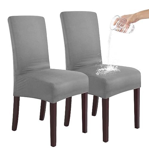 SHENGYIJING Stretch Set of 2 or 4 or 6 Waterproof Dining Chair Covers for Dining Room, Removable and Washable Chair Protector Seat Covers for Hotel, Wedding, Kitchen (Hellgrau,2 Stück) von SHENGYIJING