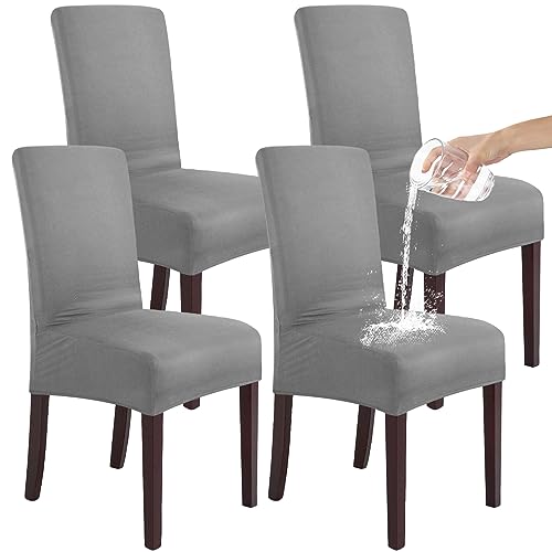 SHENGYIJING Stretch Set of 2 or 4 or 6 Waterproof Dining Chair Covers for Dining Room, Removable and Washable Chair Protector Seat Covers for Hotel, Wedding, Kitchen (Hellgrau,4 Stück) von SHENGYIJING