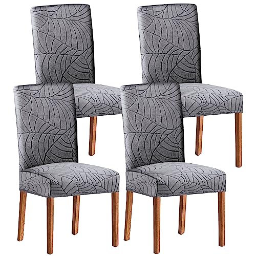 SHENGYIJING Stretch Set of 2 or 4 or 6 Waterproof Dining Chair Covers for Dining Room, Removable and Washable Chair Protector Seat Covers for Hotel, Wedding, Kitchen (Hellgrau1,4 Stück) von SHENGYIJING