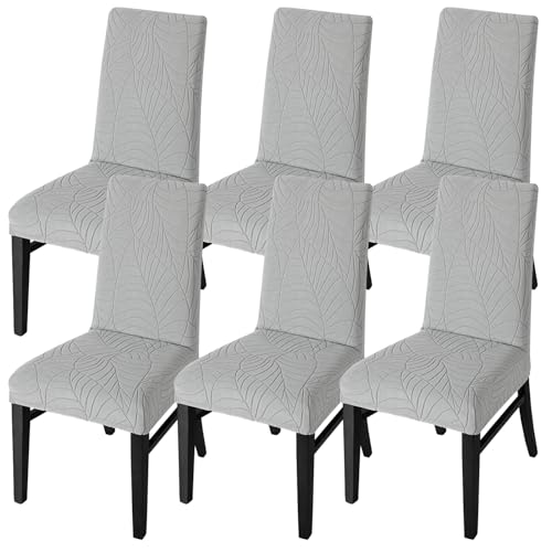 SHENGYIJING Stretch Set of 2 or 4 or 6 Waterproof Dining Chair Covers for Dining Room, Removable and Washable Chair Protector Seat Covers for Hotel, Wedding, Kitchen (Hellgrau1,6 Stück) von SHENGYIJING