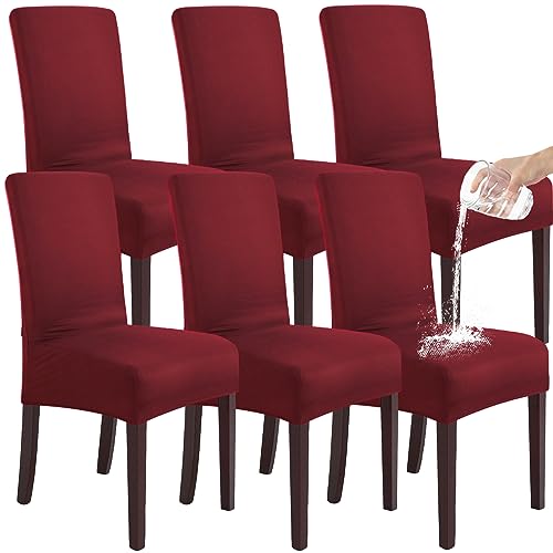SHENGYIJING Stretch Set of 2 or 4 or 6 Waterproof Dining Chair Covers for Dining Room, Removable and Washable Chair Protector Seat Covers for Hotel, Wedding, Kitchen (Rotwein,6 Stück) von SHENGYIJING