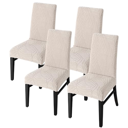 SHENGYIJING Stretch Set of 2 or 4 or 6 Waterproof Dining Chair Covers for Dining Room, Removable and Washable Chair Protector Seat Covers for Hotel, Wedding, Kitchen (Sand1,4 Stück) von SHENGYIJING