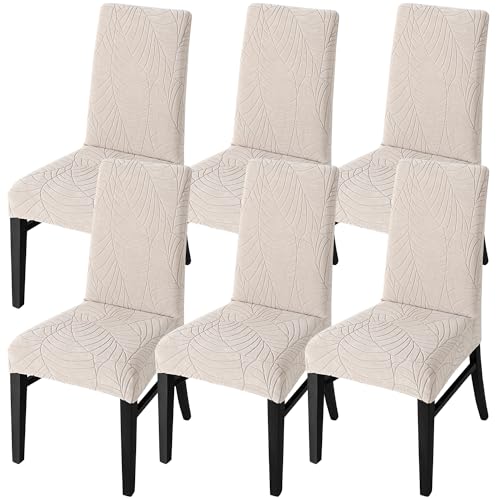 SHENGYIJING Stretch Set of 2 or 4 or 6 Waterproof Dining Chair Covers for Dining Room, Removable and Washable Chair Protector Seat Covers for Hotel, Wedding, Kitchen (Sand1,6 Stück) von SHENGYIJING