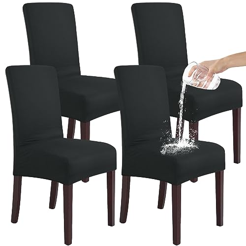 SHENGYIJING Stretch Set of 2 or 4 or 6 Waterproof Dining Chair Covers for Dining Room, Removable and Washable Chair Protector Seat Covers for Hotel, Wedding, Kitchen (Schwarz,4 Stück) von SHENGYIJING